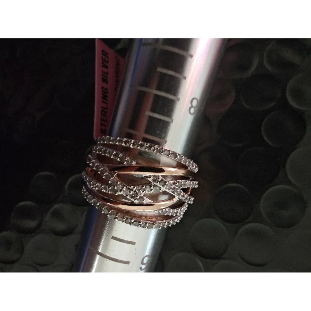 Ring Sterling Silver 0.50 CTW Diamond Crossover Band Size 7.25